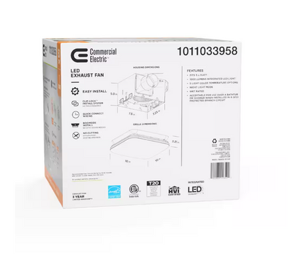 Commercial Electric 50 CFM Ceiling Mount Room Side Installation Bathroom Exhaust Fan with Adjustable Color Temperature LED and Night Light
