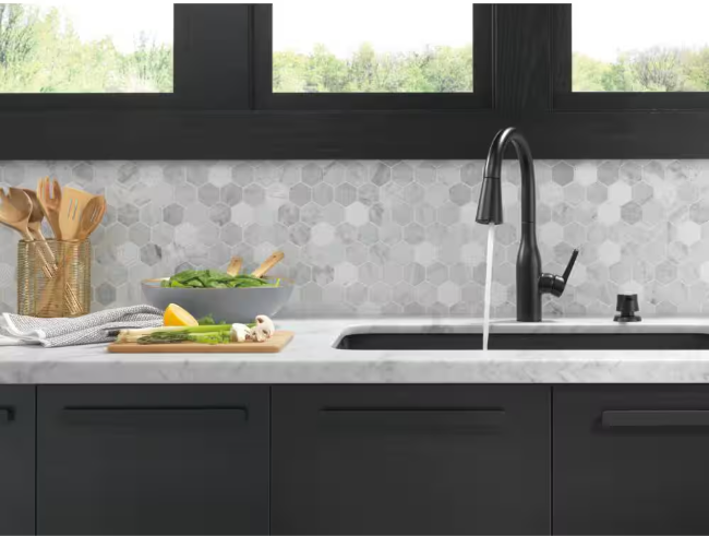 Delta Marca Single-Handle Pull-Down Sprayer Kitchen Faucet with ShieldSpray Technology in Matte Black