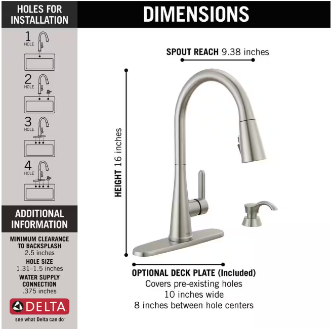 Delta Greydon Single-Handle Pull-Down Sprayer Kitchen Faucet with ShieldSpray and Soap Dispenser in SpotShield Stainless Steel