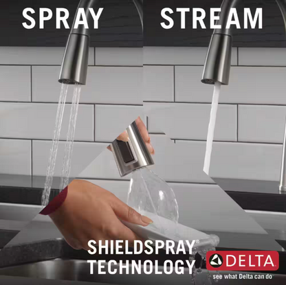 Delta Greydon Single-Handle Pull-Down Sprayer Kitchen Faucet with ShieldSpray and Soap Dispenser in SpotShield Stainless Steel