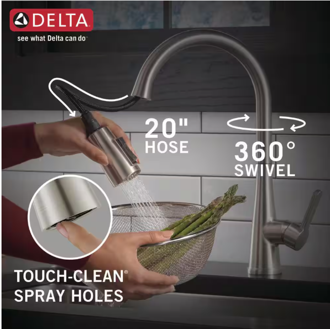 Delta Greydon Single-Handle Pull-Down Sprayer Kitchen Faucet with ShieldSpray and Soap Dispenser in SpotShield Stainless Steel