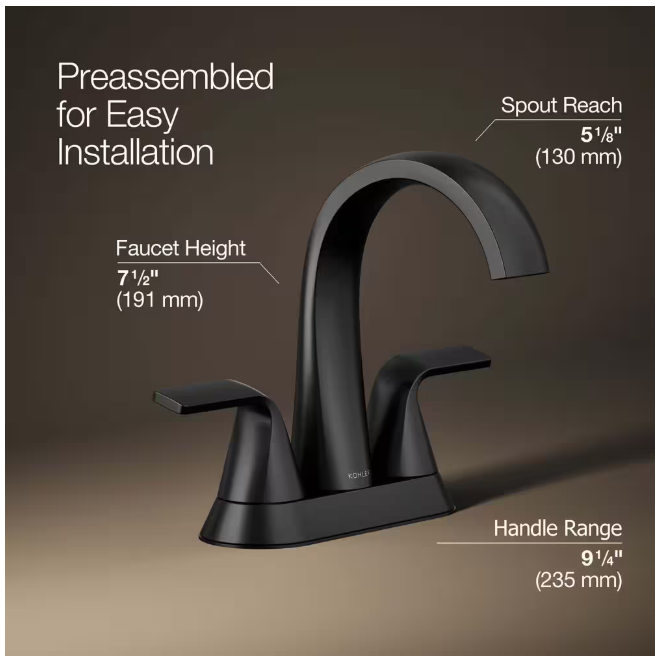 KOHLER Cursiva 4 in. Centerset Double Handle Bathroom Faucet in Matte Black