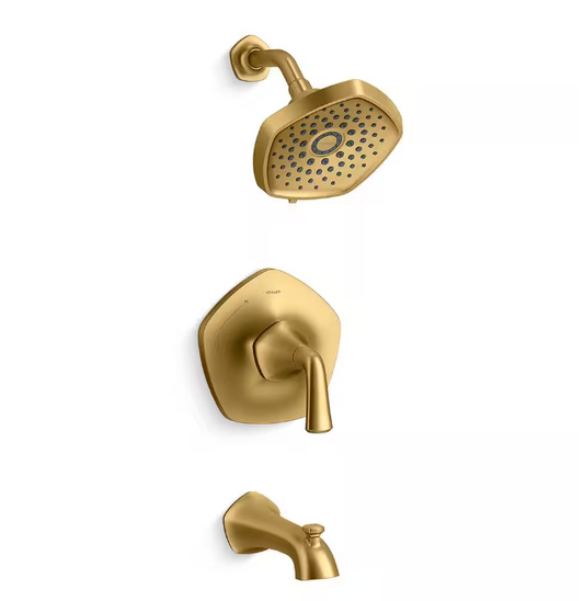 KOHLER Sundae Single-Handle 3-Spray Tub and Shower Faucet 1.75 GPM in Vibrant Brushed Moderne Brass (Valve Included)