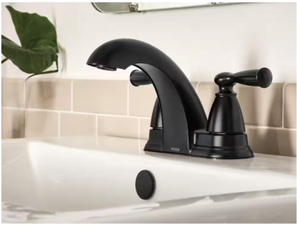 MOEN Banbury 4 in. Centerset Double Handle Low-Arc Bathroom Faucet in Matte Black