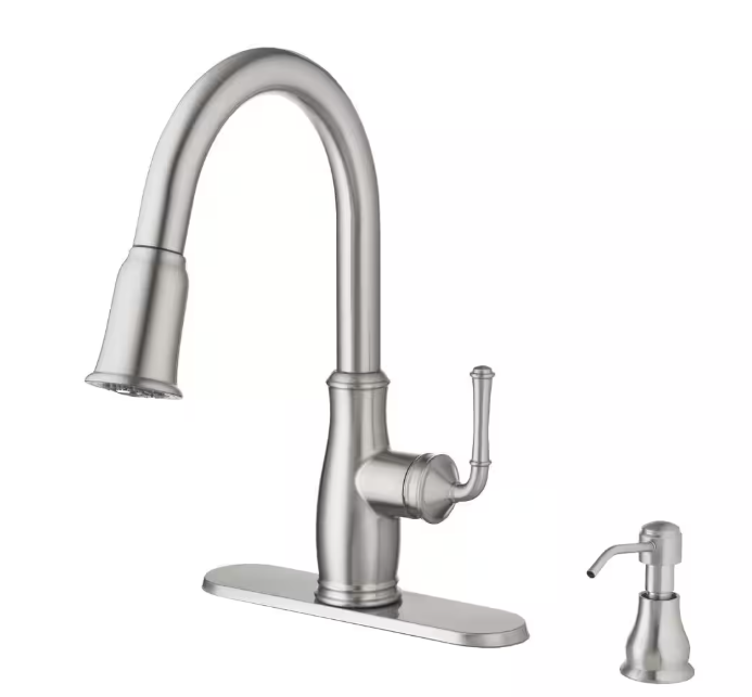 Glacier Bay Kagan Stainless Steel 15 in. H Pull Down Sprayer Kitchen Faucet with 360° Swivel Spout