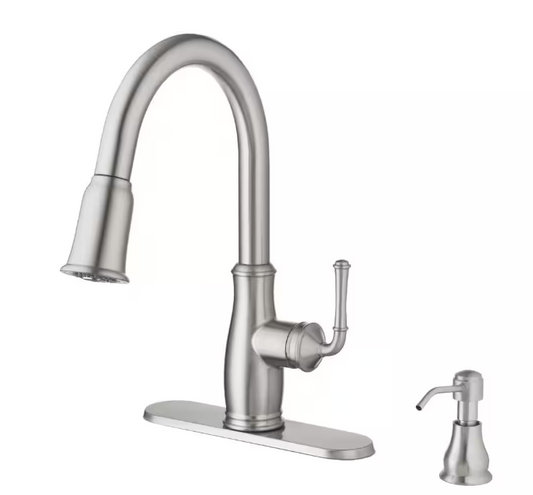 Glacier Bay Kagan Stainless Steel 15 in. H Pull Down Sprayer Kitchen Faucet with 360° Swivel Spout