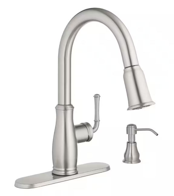 Glacier Bay Kagan Stainless Steel 15 in. H Pull Down Sprayer Kitchen Faucet with 360° Swivel Spout