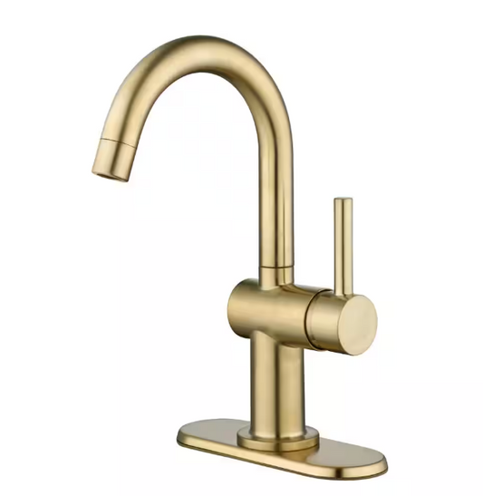 Glacier Bay Dorind Single Hole Single-Handle Deck Mount High-Arc Bathroom Faucet in Matte Gold