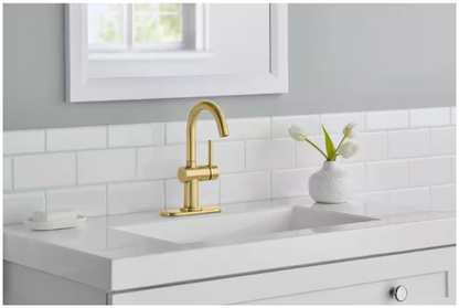 Glacier Bay Dorind Single Hole Single-Handle Deck Mount High-Arc Bathroom Faucet in Matte Gold