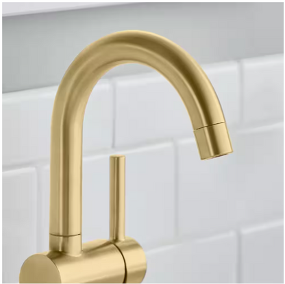 Glacier Bay Dorind Single Hole Single-Handle Deck Mount High-Arc Bathroom Faucet in Matte Gold