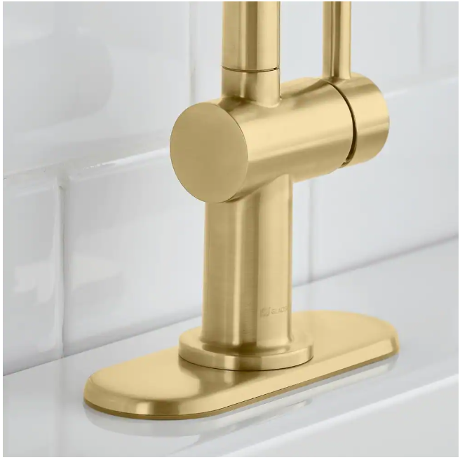 Glacier Bay Dorind Single Hole Single-Handle Deck Mount High-Arc Bathroom Faucet in Matte Gold