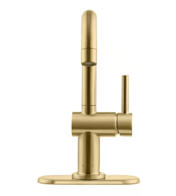 Glacier Bay Dorind Single Hole Single-Handle Deck Mount High-Arc Bathroom Faucet in Matte Gold