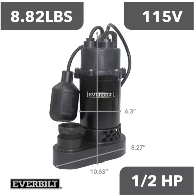 Everbilt 1/2 HP Aluminum Submersible Sump Pump Tether Switch