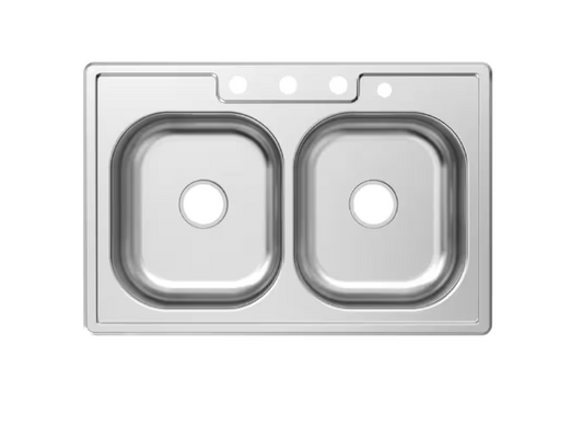 Glacier Bay 33 in. Drop-In 50/50 Double Bowl 20 Gauge Stainless Steel Kitchen Sink