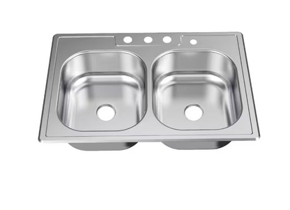 Glacier Bay 33 in. Drop-In 50/50 Double Bowl 20 Gauge Stainless Steel Kitchen Sink