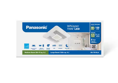 Panasonic WhisperThin DC LED Pick-A-Flow 80 -100 CFM Ceiling/Wall Bathroom Exhaust Fan, 3-3/8 in. Low Profile Housing