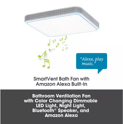 HOMEWERKS 110 CFM LED Ceiling Mounted Bathroom Exhaust Fan with Alexa Voice Assistant and Bluetooth Speakers