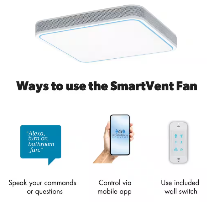 HOMEWERKS 110 CFM LED Ceiling Mounted Bathroom Exhaust Fan with Alexa Voice Assistant and Bluetooth Speakers