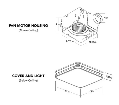 Commercial Electric 80 /110 CFM Ceiling Mount Room Side Installation Square Bathroom Exhaust Fan with Night Light and Humidity Sensor