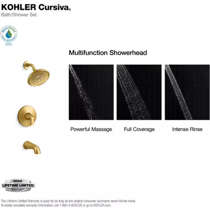 KOHLER Cursiva Single-Handle 3-Spray Tub and Shower Faucet 1.75 GPM in Vibrant Brushed Moderne Brass (Valve Included)