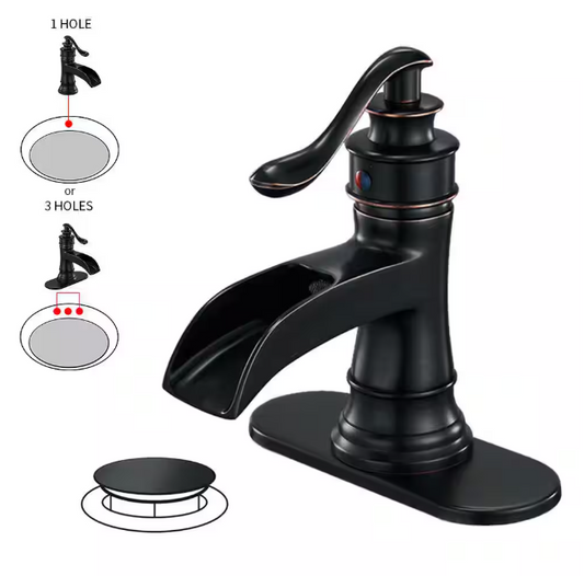 BWE Waterfall Single Hole Single-Handle Low-Arc Bathroom Faucet With Pop-up Drain Assembly in Oil Rubbed Bronze