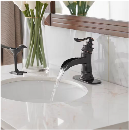 BWE Waterfall Single Hole Single-Handle Low-Arc Bathroom Faucet With Pop-up Drain Assembly in Oil Rubbed Bronze