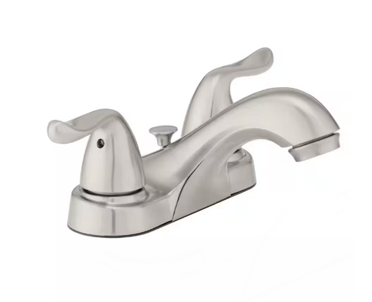 Glacier Bay Constructor 4 in. Centerset Double Handle Low-Arc Bathroom Faucet in Brushed Nickel