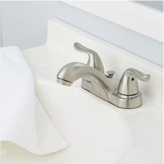 Glacier Bay Constructor 4 in. Centerset Double Handle Low-Arc Bathroom Faucet in Brushed Nickel