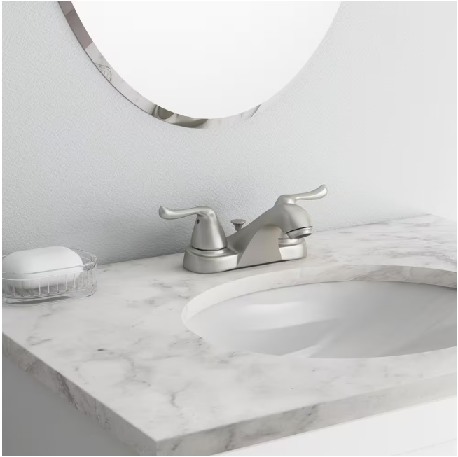 Glacier Bay Constructor 4 in. Centerset Double Handle Low-Arc Bathroom Faucet in Brushed Nickel