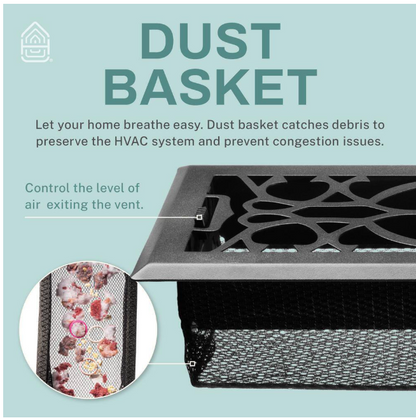 HOME INTUITION Victorian Scroll 2 x 14 in. Decorative Floor Register Vent with Mesh Cover Trap, Matte Black