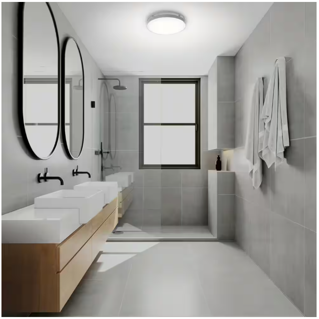 Commercial Electric 80 /110 CFM Ceiling Mount Room Side Installation Round Bathroom Exhaust Fan with LED, Night Light and Humidity Sensor