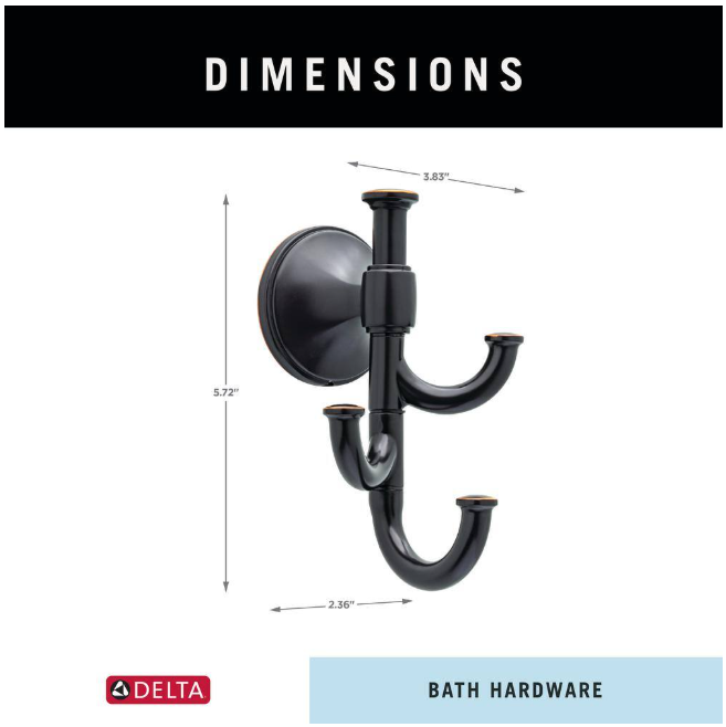 Delta Accolade Wall Mounted Expandable 3-Prong J-Hook Towel Hook in Oil Rubbed Bronze