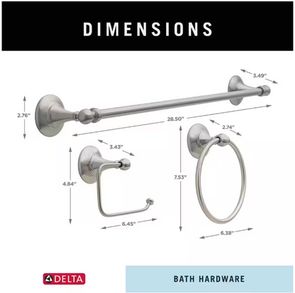 Delta Greenwich II 3-Piece Bath Hardware Set with 24 in. Towel Bar, Toilet Paper Holder, Towel Ring in Brushed Nickel