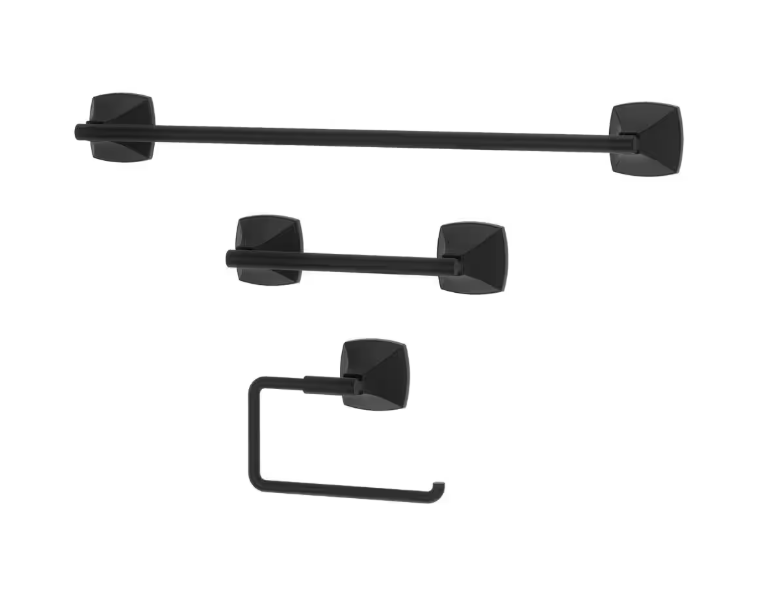 Pfister Bellance 3-Piece Bath Hardware Set with 18 in. Towel Bar Towel Ring and Toilet Paper Holder in Matte Black