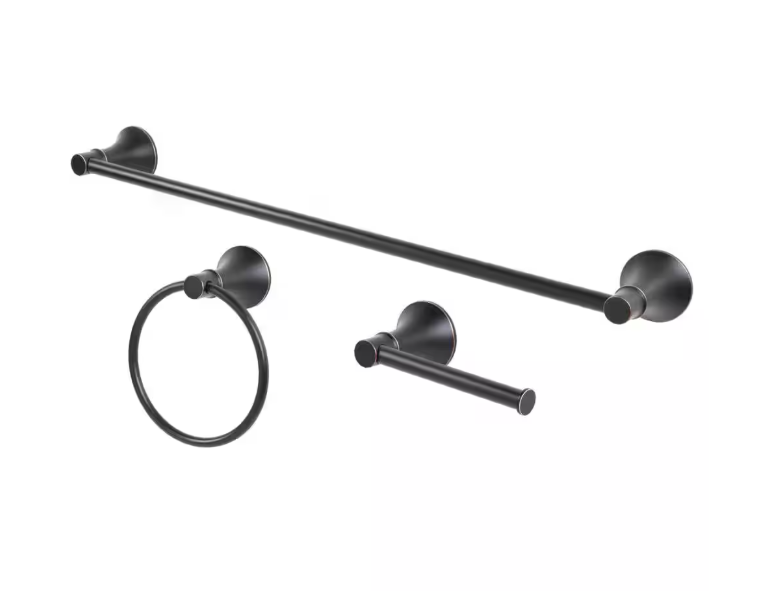 Glacier Bay Sadira 3-Piece Bath Hardware Set with Towel Bar, Paper Holder, Towel Ring in Bronze