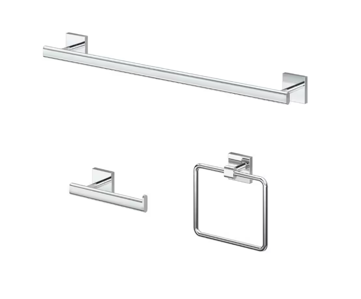 Gatco Form 3-Pieces Bath Hardware Set with 18 in. Towel Bar, Toilet Paper Holder and Towel Ring in Chrome