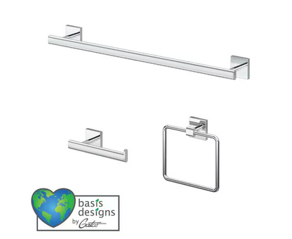 Gatco Form 3-Pieces Bath Hardware Set with 18 in. Towel Bar, Toilet Paper Holder and Towel Ring in Chrome