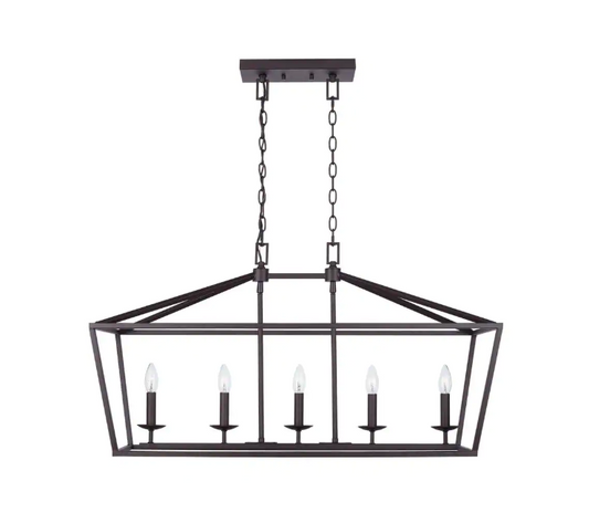 Home Decorators Collection Weyburn 36 in. 5-Light Bronze Farmhouse Linear Chandelier Light Fixture with Caged Metal Shade