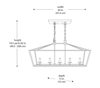 Home Decorators Collection Weyburn 36 in. 5-Light Bronze Farmhouse Linear Chandelier Light Fixture with Caged Metal Shade