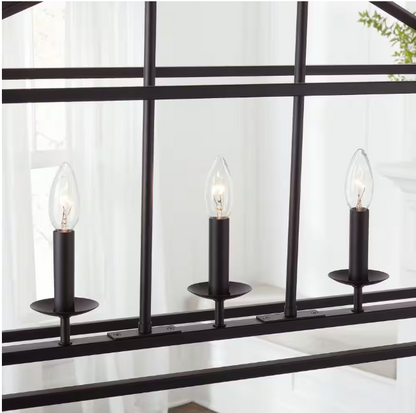 Home Decorators Collection Weyburn 36 in. 5-Light Bronze Farmhouse Linear Chandelier Light Fixture with Caged Metal Shade