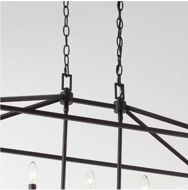 Home Decorators Collection Weyburn 36 in. 5-Light Bronze Farmhouse Linear Chandelier Light Fixture with Caged Metal Shade