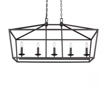 Home Decorators Collection Weyburn 36 in. 5-Light Bronze Farmhouse Linear Chandelier Light Fixture with Caged Metal Shade