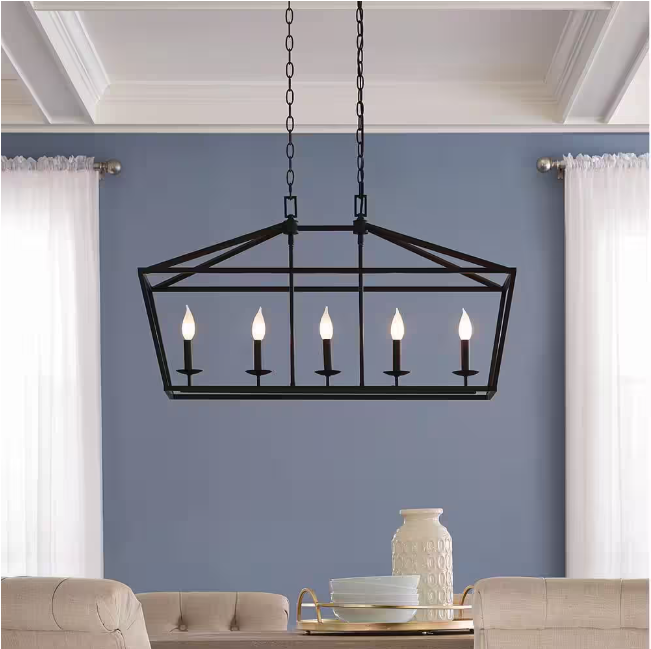 Home Decorators Collection Weyburn 36 in. 5-Light Bronze Farmhouse Linear Chandelier Light Fixture with Caged Metal Shade