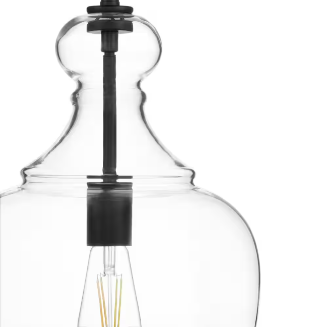 Home Decorators Collection Bakerston 1-Light Matte Black Hanging Pendant with Clear Glass Shade