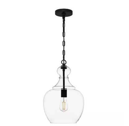 Home Decorators Collection Bakerston 1-Light Matte Black Hanging Pendant with Clear Glass Shade