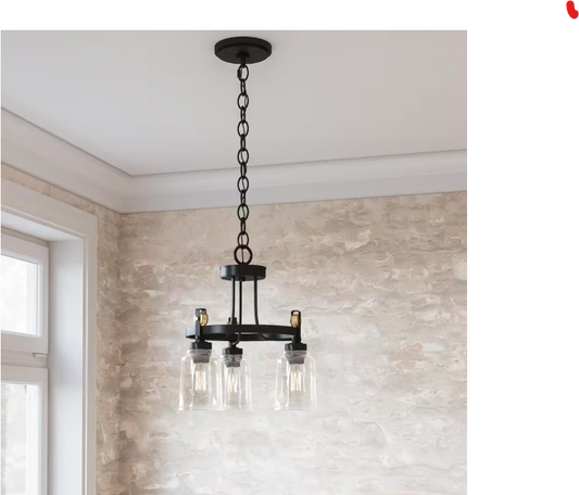 Home Decorators Collection Knollwood 17-1/2 in. 3-Light Black Bronze with Brass Accents Industrial Round Chandelier for Kitchens Bulbs Included