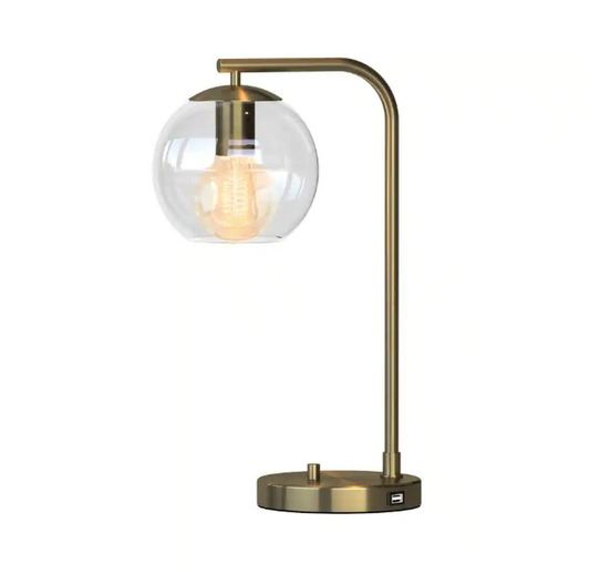 Hampton Bay Frazier 21.5 in. Antique Brass Table Lamp with USB Port