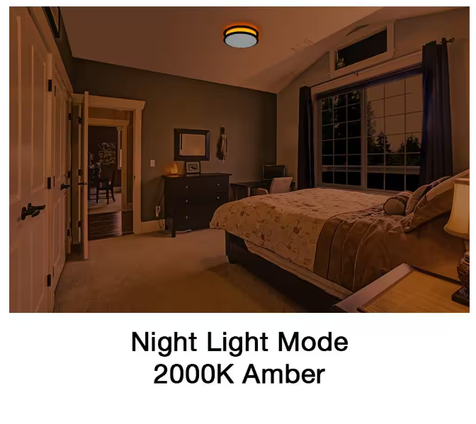 Commercial Electric 15 in. Matte Black Orbit LED Flush Mount Ceiling Light Night Light 1600 Lumens Adjust Color Temperatures