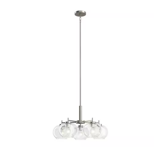 KICHLER Anamaya 23.5 in. 5-Light Brushed Nickel Vintage Farmhouse Shaded Circle Chandelier for Kitchen