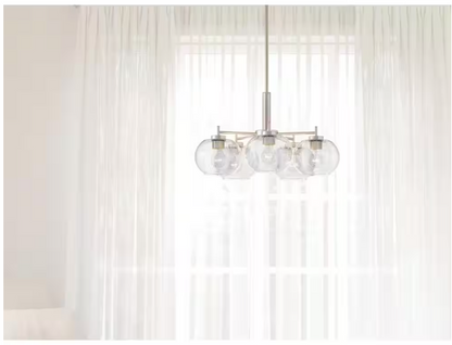 KICHLER Anamaya 23.5 in. 5-Light Brushed Nickel Vintage Farmhouse Shaded Circle Chandelier for Kitchen